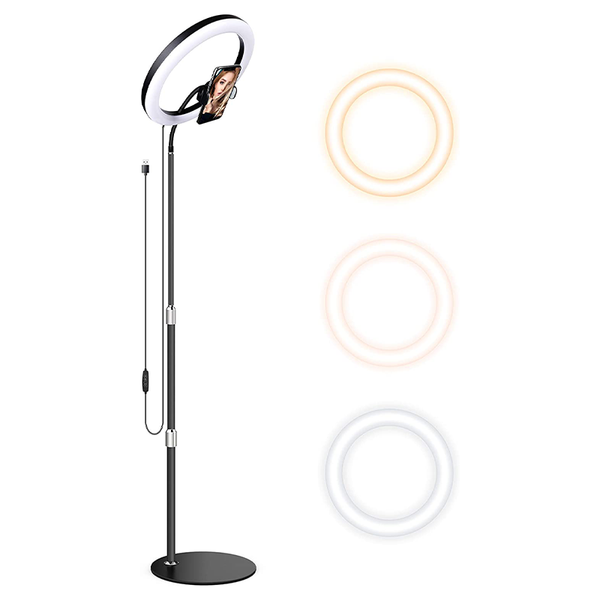 Elitehood 12’’ Ring Light & Floor Lamp 2-in-1 Design, 78’’ Height Adjustable for Home Office, Phone Holder for Streaming/Makeup/Youtube Video/Selfie