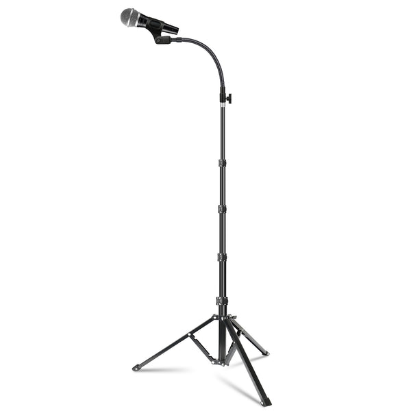 Elitehood Aluminum Foldable Microphone Stand, 82’’ Height Adjustable Microphone Tripod Stand with Mic Clip Holder for Singing, Performance, Karaoke, Speech, Stage and Outdoor