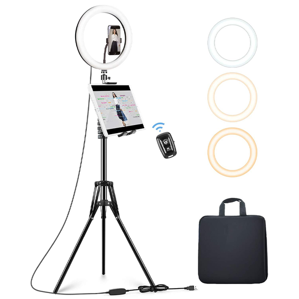 Metal Ring Light for Laptop & Computer, 12’’ Desk LED Ring Light with Stand and Phone Holder, Clip on Ring Light for Video Conference Lighting, Zoom Lighting, Webcam Light, Video Recording