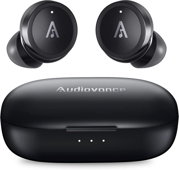 Audiovance IF301 True Wireless Earbuds Bluetooth 5.2 Headphones, 2 Mics Ear Buds TWS Earphones, Clear Calls Ear Pods, Natural Bass Immersive Sound, Noise Reduction, Wireless Charging, Waterproof.