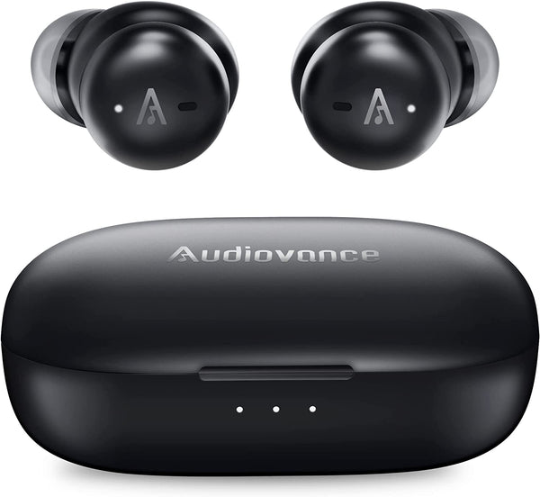 Audiovance IF501 Active Noise Cancelling Wireless Earbuds, ANC Ear Buds Bluetooth 5.2 in Ear Headphones, 4-Mic Clear Calls Earphones, Natural Bass Immersive Sound, Wireless Charging, IPX5 Waterproof.