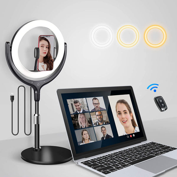 Elitehood 10'' Desktop Led Ring Light for Computer, Selfie Ring Light with Stand and Phone Holder for Zoom Meeting, Video, Makeup, Online Call