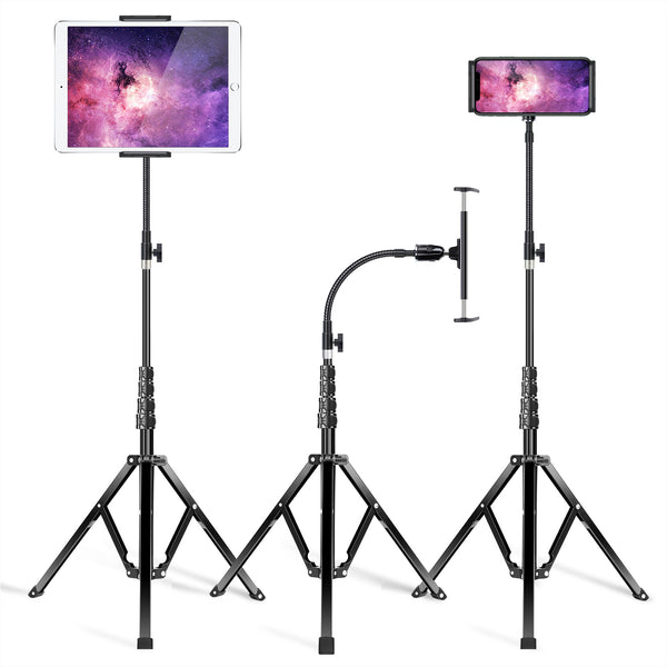 Elitehood Metal iPad Tripod Stand & Adjustable 72’’ Gooseneck Tablet Floor Stand Holder, Heavy Duty Aluminum iPad Floor Stand for iPad Pro 12.9 11, Mini, Air, iPhone and 4.7-12.9" Tablets Cell Phones