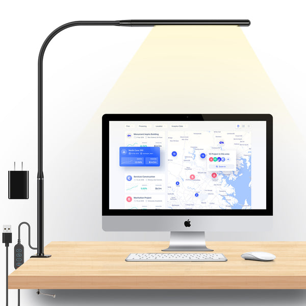 Reading Light | LED Desk Lamp with Clamp, 360° Adjustable Long gooseneck , 3 Color 10 Brightness, Auto Timer, Memory Function