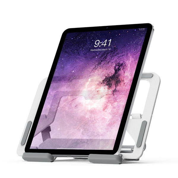 Elitehood iPad Stand, Compact iPad Pro 12.9 Stand, Ultra-Slim Tablet Stand-Aluminum Built Desk iPad Stand Holder for iPad Pro 12.9, 11, iPad Air, iPad Mini and Other Large 4-13.5 inch Tablet, Silver